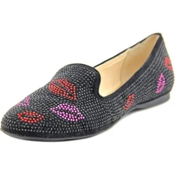INC International Concepts Women's 8.5 Shoes Flats Embellished Velvet Black Red - Picture 1 of 3